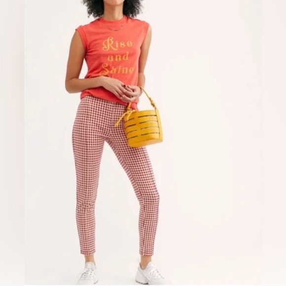 Free People Red and White Checkered Skinny Trouser - Picture 2 of 7